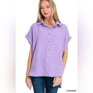 Zenana Woven Airflow Button Down Shirt